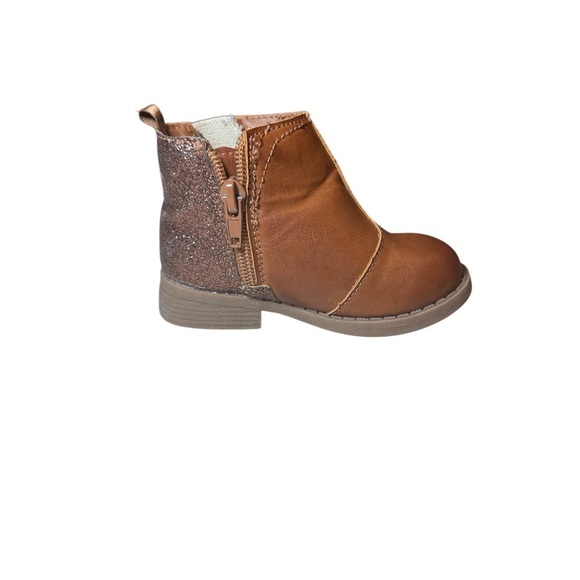 Oshkosh B’Gosh Toddler Girl Glitter Heel Ankle Boots Size 5 Brown and Gold - Picture 2 of 9